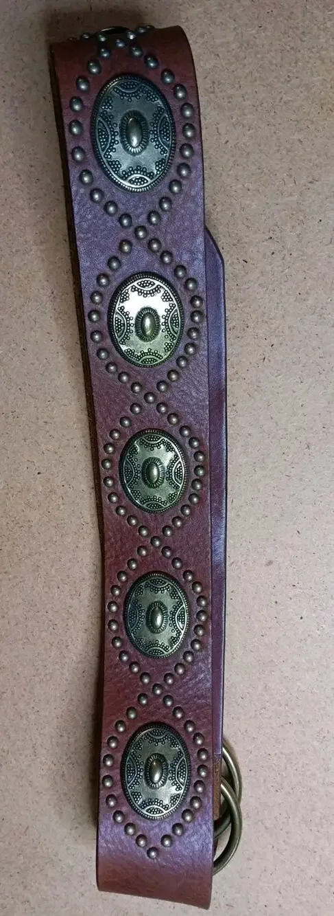 VTG Ornate Conch Medallion Studded Brown Leather Western Belt 36